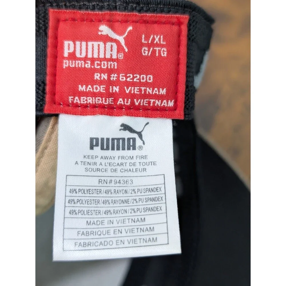 PUMA Grid Pattern Ripstop Baseball Cap Hat L/XL Gray Taupe Retro Patch Stretch